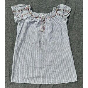 Knox Rose Pinstripe Dress Linen Blend Women’s Size Large Blue Off The Shoulder